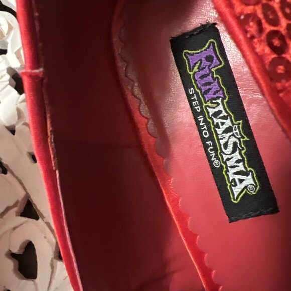 Funtasma Ruby Shoes Slippers Size 12 Red Sequin Bow Costume Heels - Picture 3 of 5